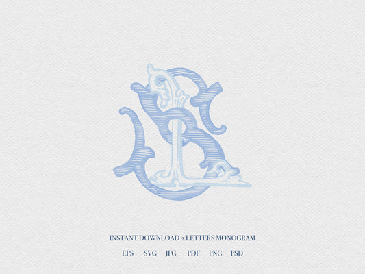 2 Letter Monogram with Letters SL LS | Digital Download - Wedding Monogram SVG, Personal Logo, Wedding Logo for Wedding Invitations The Wedding Crest Lab