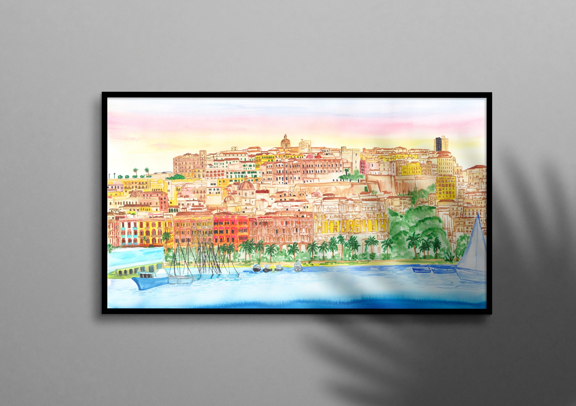 Cagliari print, Cagliari Italy art, Sorrento Watercolor print, Sea poster, City prints - The Wedding Crest Lab