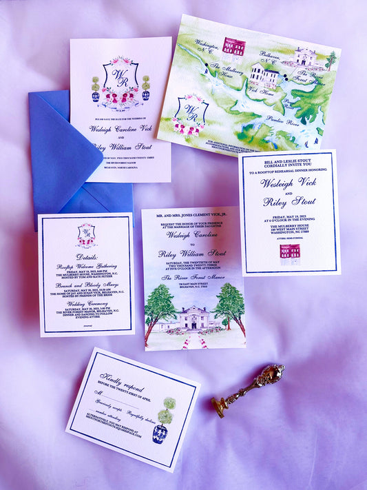 Custom wedding invitation suite with 3 cards The Wedding Crest Lab