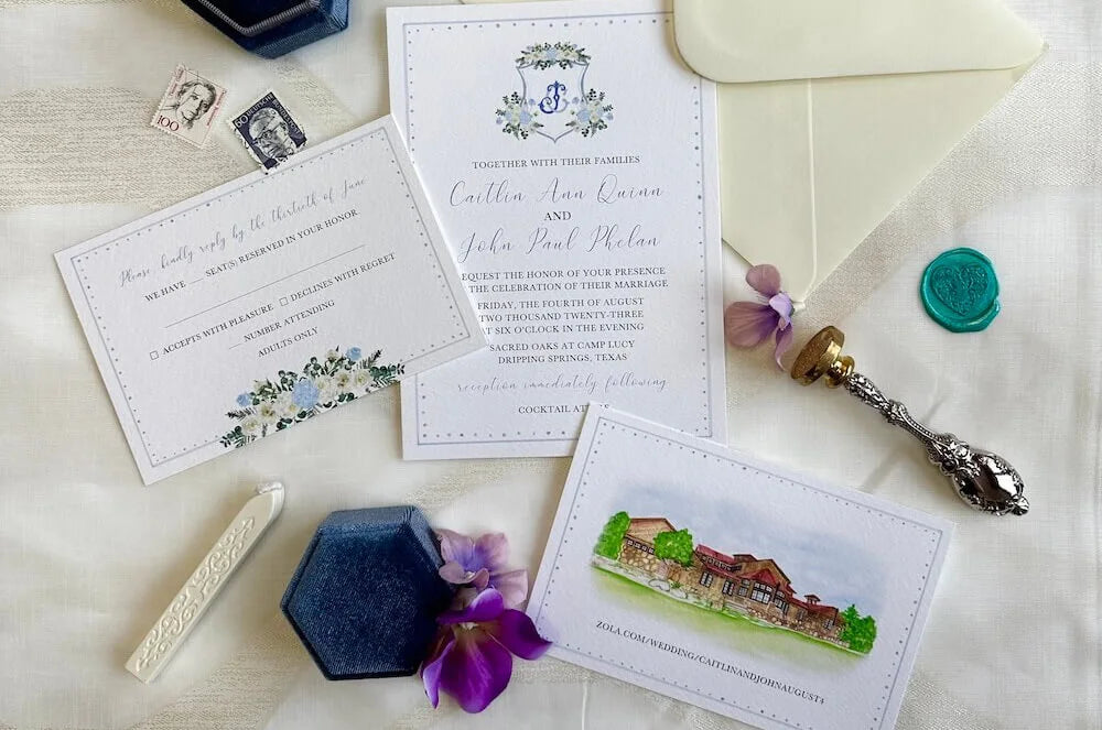 Watercolor custom wedding invitation suite