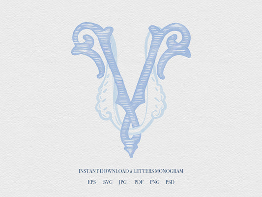 2 Letter Monogram with Letters VU UV | Digital Download - Wedding Monogram SVG, Personal Logo, Wedding Logo for Wedding Invitations The Wedding Crest Lab