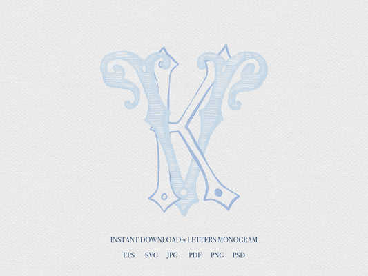 2 Letter Monogram with Letters KV VK | Digital Download - Wedding Monogram SVG, Personal Logo, Wedding Logo for Wedding Invitations The Wedding Crest Lab