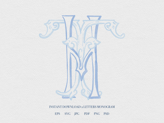 2 Letter Monogram with Letters HT TH | Digital Download - Wedding Monogram SVG, Personal Logo, Wedding Logo for Wedding Invitations The Wedding Crest Lab