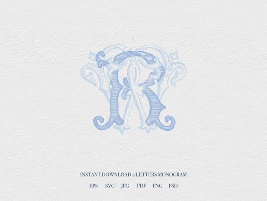 2 Letter Monogram with Letters RW WR | Digital Download - Wedding Monogram SVG, Personal Logo, Wedding Logo for Wedding Invitations The Wedding Crest Lab