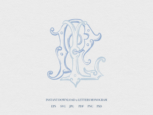 2 Letter Monogram with Letters PL | Digital Download - Wedding Monogram SVG, Personal Logo, Wedding Logo for Wedding Invitations The Wedding Crest Lab