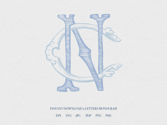 2 Letter Monogram with Letters CN | Digital Download - Wedding Monogram SVG, Personal Logo, Wedding Logo for Wedding Invitations The Wedding Crest Lab