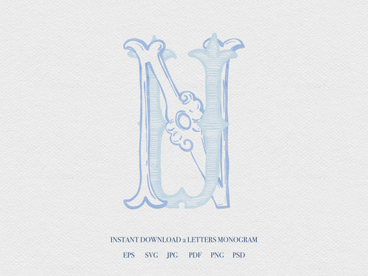 2 Letter Monogram with Letters NU UN | Digital Download - Wedding Monogram SVG, Personal Logo, Wedding Logo for Wedding Invitations The Wedding Crest Lab