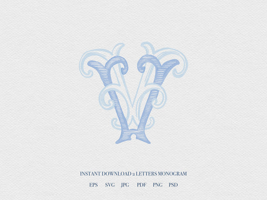 2 Letter Monogram with Letters VV | Digital Download - Wedding Monogram SVG, Personal Logo, Wedding Logo for Wedding Invitations The Wedding Crest Lab