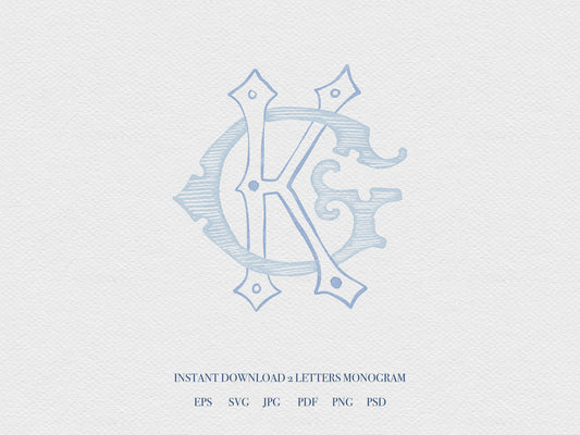 2 Letter Monogram with Letters KG | Digital Download - Wedding Monogram SVG, Personal Logo, Wedding Logo for Wedding Invitations