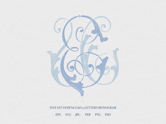 2 Letter Monogram with Letters EU | Digital Download - Wedding Monogram SVG, Personal Logo, Wedding Logo for Wedding Invitations The Wedding Crest Lab