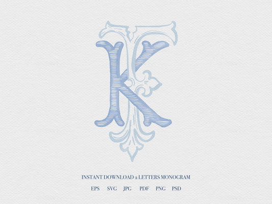 2 Letter Monogram with Letters KF | Digital Download - Wedding Monogram SVG, Personal Logo, Wedding Logo for Wedding Invitations The Wedding Crest Lab