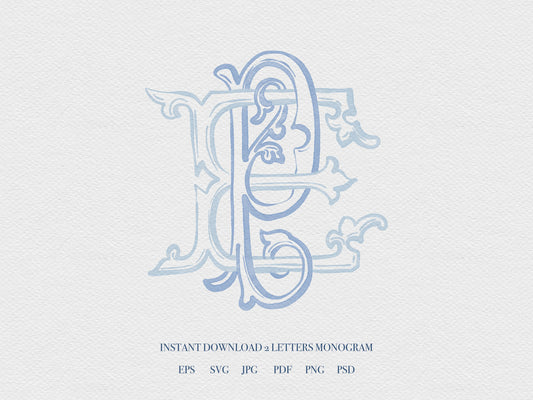 2 Letter Monogram with Letters EP | Digital Download - Wedding Monogram SVG, Personal Logo, Wedding Logo for Wedding Invitations The Wedding Crest Lab