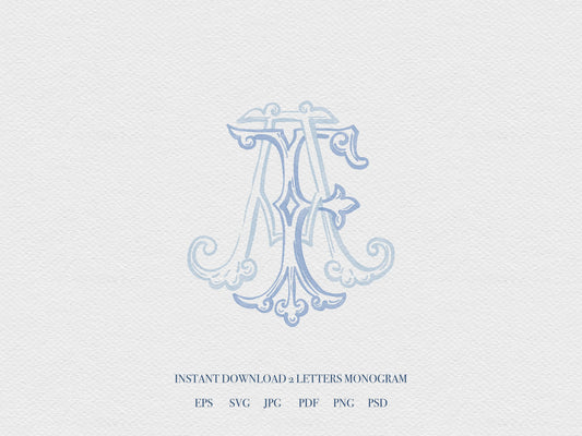 2 Letter Monogram with Letters AF | Digital Download - Wedding Monogram SVG, Personal Logo, Wedding Logo for Wedding Invitations The Wedding Crest Lab