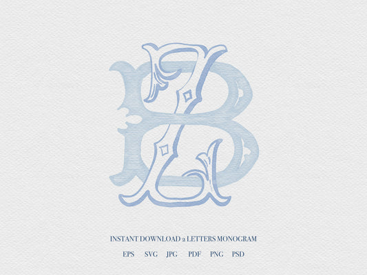 2 Letter Monogram with Letters ZB | Digital Download - Wedding Monogram SVG, Personal Logo, Wedding Logo for Wedding Invitations The Wedding Crest Lab