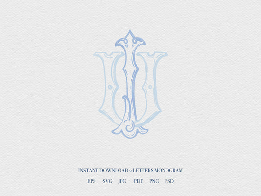 2 Letter Monogram with Letters UI | Digital Download - Wedding Monogram SVG, Personal Logo, Wedding Logo for Wedding Invitations