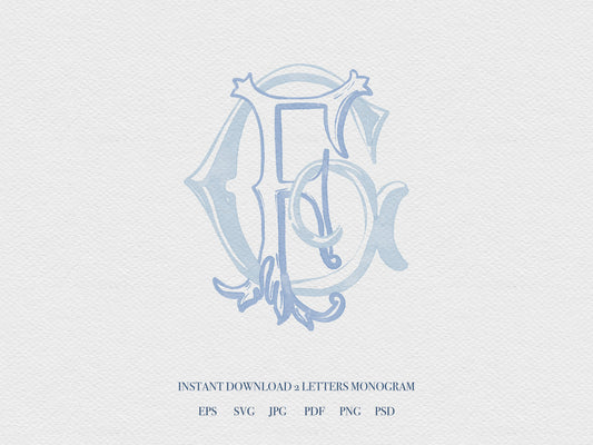 2 Letter Monogram with Letters GF | Digital Download - Wedding Monogram SVG, Personal Logo, Wedding Logo for Wedding Invitations The Wedding Crest Lab