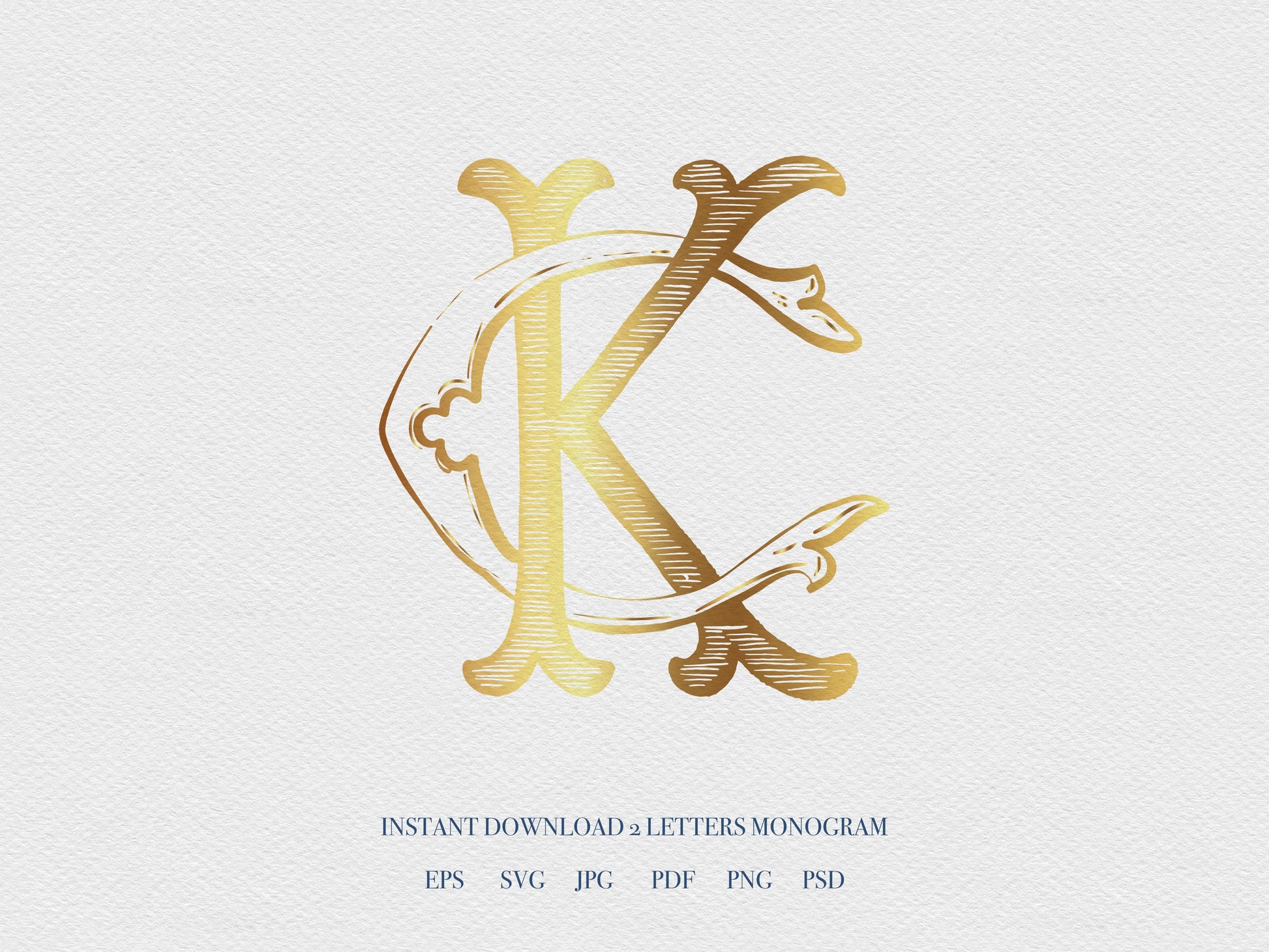 2 Letter Monogram with Letters KC | Digital Download - Wedding Monogram SVG, Personal Logo, Wedding Logo for Wedding Invitations The Wedding Crest Lab