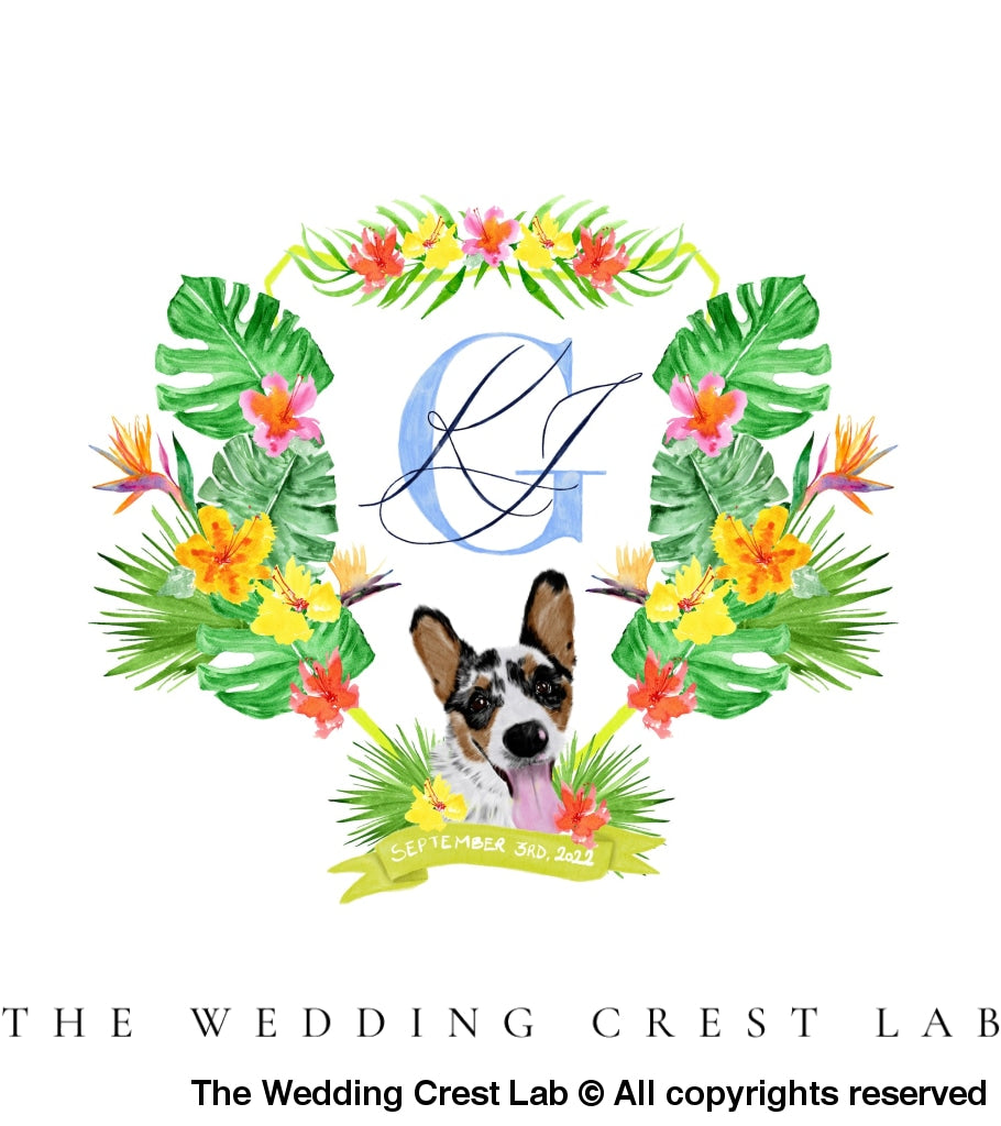Custom wedding crest with watercolor flowers - The Wedding Crest Lab
