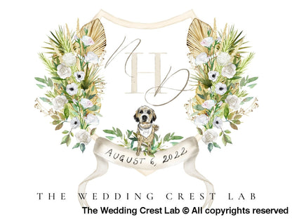 Custom wedding crest with watercolor flowers - The Wedding Crest Lab