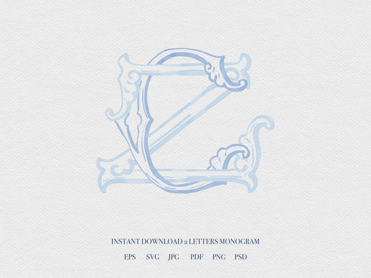 2 Letter Monogram with Letters CZ ZC | Digital Download - Wedding Monogram SVG, Personal Logo, Wedding Logo for Wedding Invitations The Wedding Crest Lab
