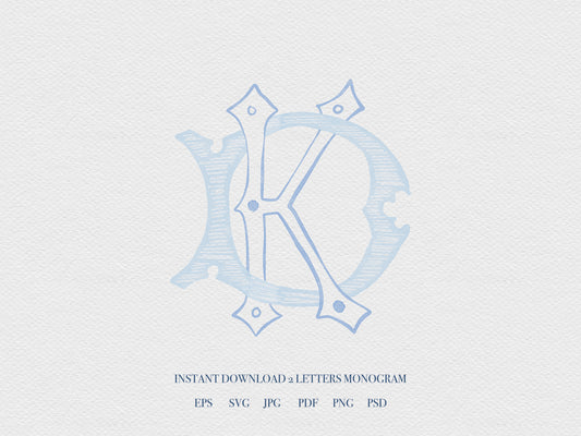 2 Letter Monogram with Letters DK | Digital Download - Wedding Monogram SVG, Personal Logo, Wedding Logo for Wedding Invitations The Wedding Crest Lab