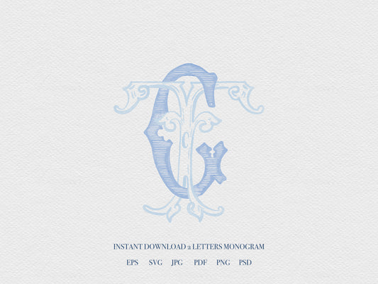 2 Letter Monogram with Letters GT TG | Digital Download - Wedding Monogram SVG, Personal Logo, Wedding Logo for Wedding Invitations The Wedding Crest Lab