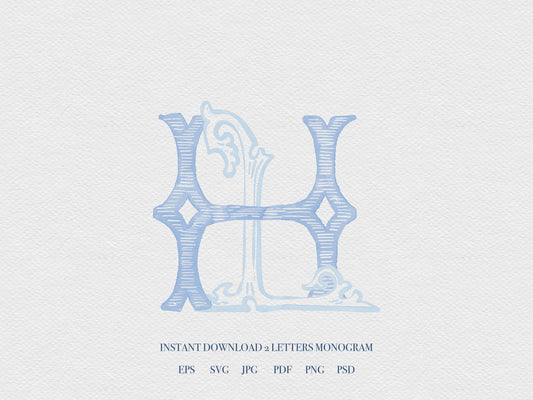 2 Letter Monogram with Letters HL LH | Digital Download - Wedding Monogram SVG, Personal Logo, Wedding Logo for Wedding Invitations The Wedding Crest Lab