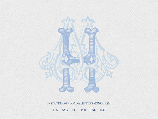 2 Letter Monogram with Letters HM MH | Digital Download - Wedding Monogram SVG, Personal Logo, Wedding Logo for Wedding Invitations The Wedding Crest Lab