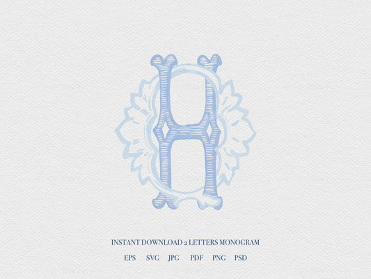 2 Letter Monogram with Letters HQ QH | Digital Download - Wedding Monogram SVG, Personal Logo, Wedding Logo for Wedding Invitations The Wedding Crest Lab