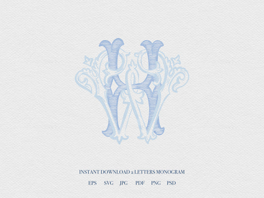 2 Letter Monogram with Letters HW WH | Digital Download - Wedding Monogram SVG, Personal Logo, Wedding Logo for Wedding Invitations The Wedding Crest Lab