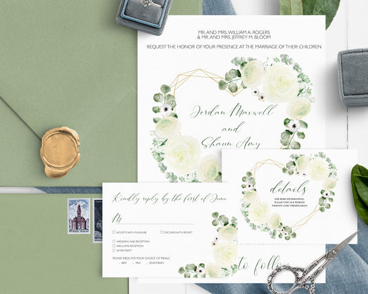 White flower wedding invitation set