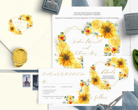 Yellow flower wedding invitation set