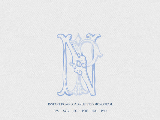 2 Letter Monogram with Letters NP PN | Digital Download - Wedding Monogram SVG, Personal Logo, Wedding Logo for Wedding Invitations