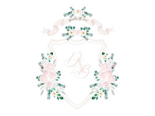 Blush Roses and Peonies Watercolor Crest Wedding Crest