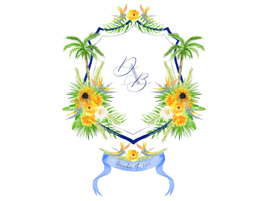 Tropical Watercolor Wedding Crest The Wedding Crest Lab