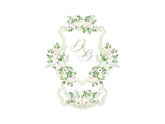 White Wedding Crest, White floral watercolor crest The Wedding Crest Lab