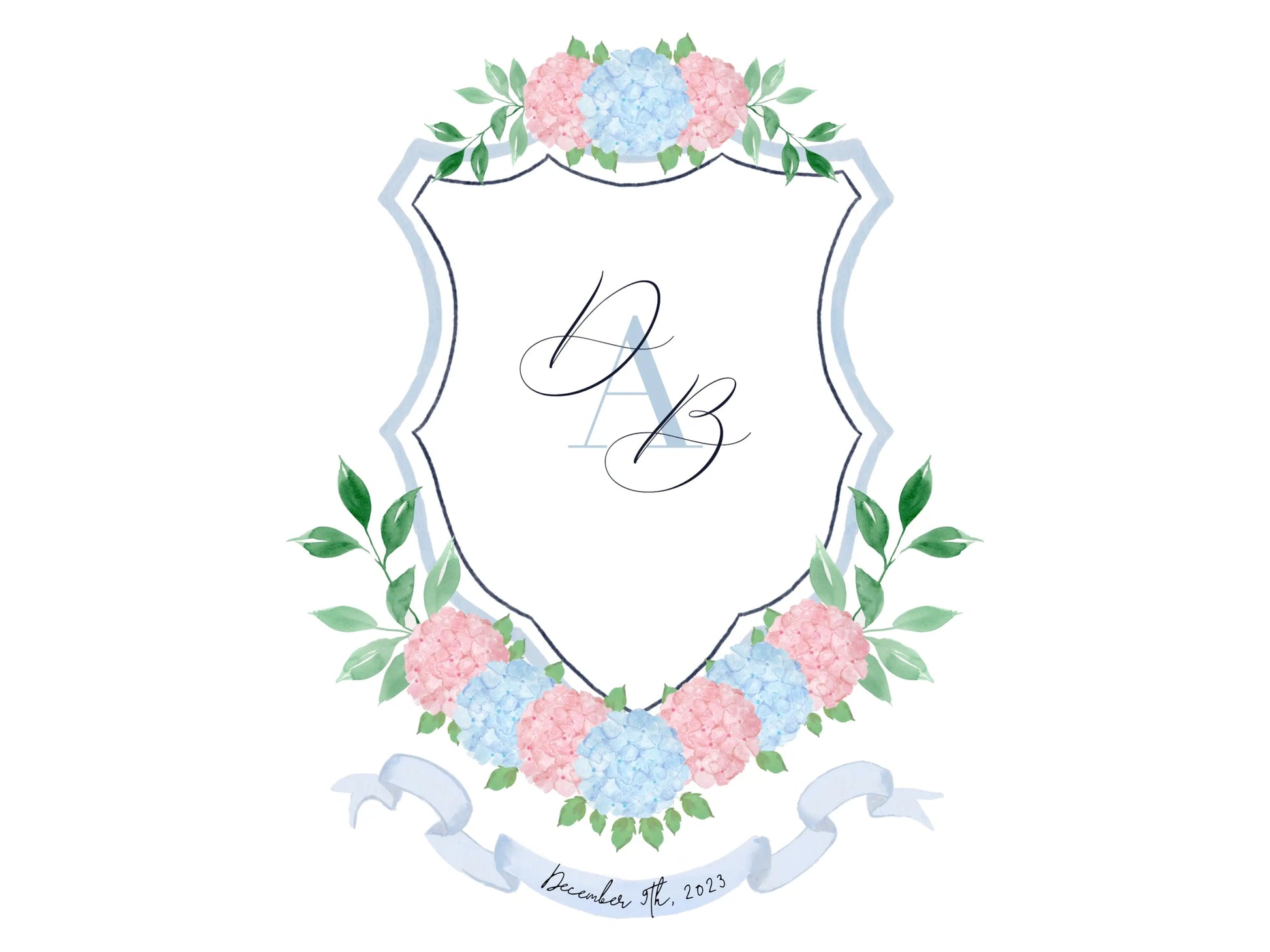 Blue and Pink Hydrangea Wedding Crest The Wedding Crest Lab