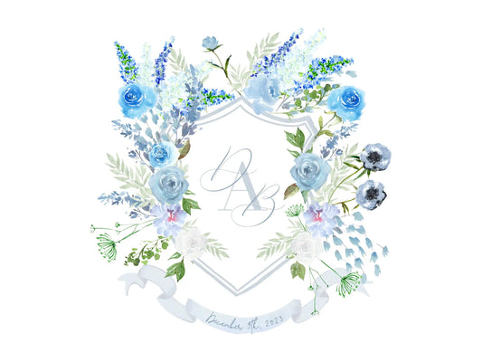 Blue Garden Roses Wedding Crest