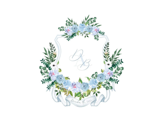 Dusty blue Watercolor Wedding Crest