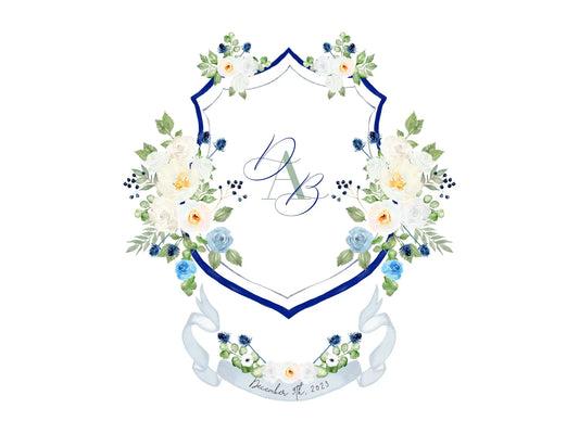 White Roses and Peonies wedding crest, monogram crest, watercolor crest, white floral crest The Wedding Crest Lab