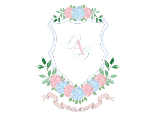 Blue and Pink Hydrangea Wedding Crest The Wedding Crest Lab