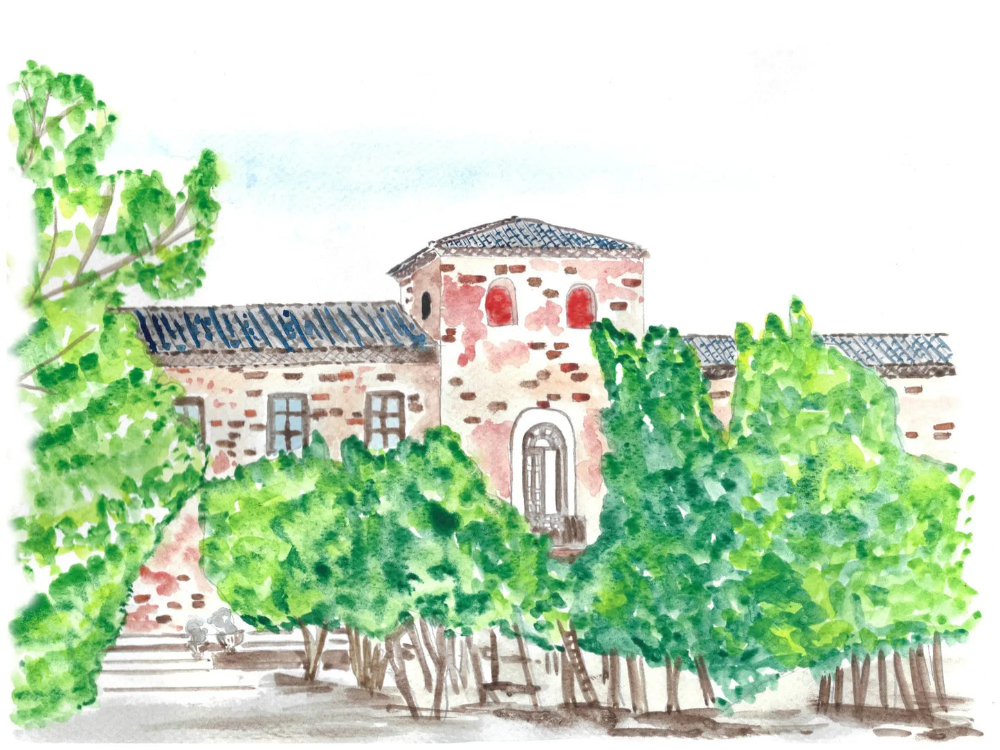 custom wedding venue illustration villa with trees