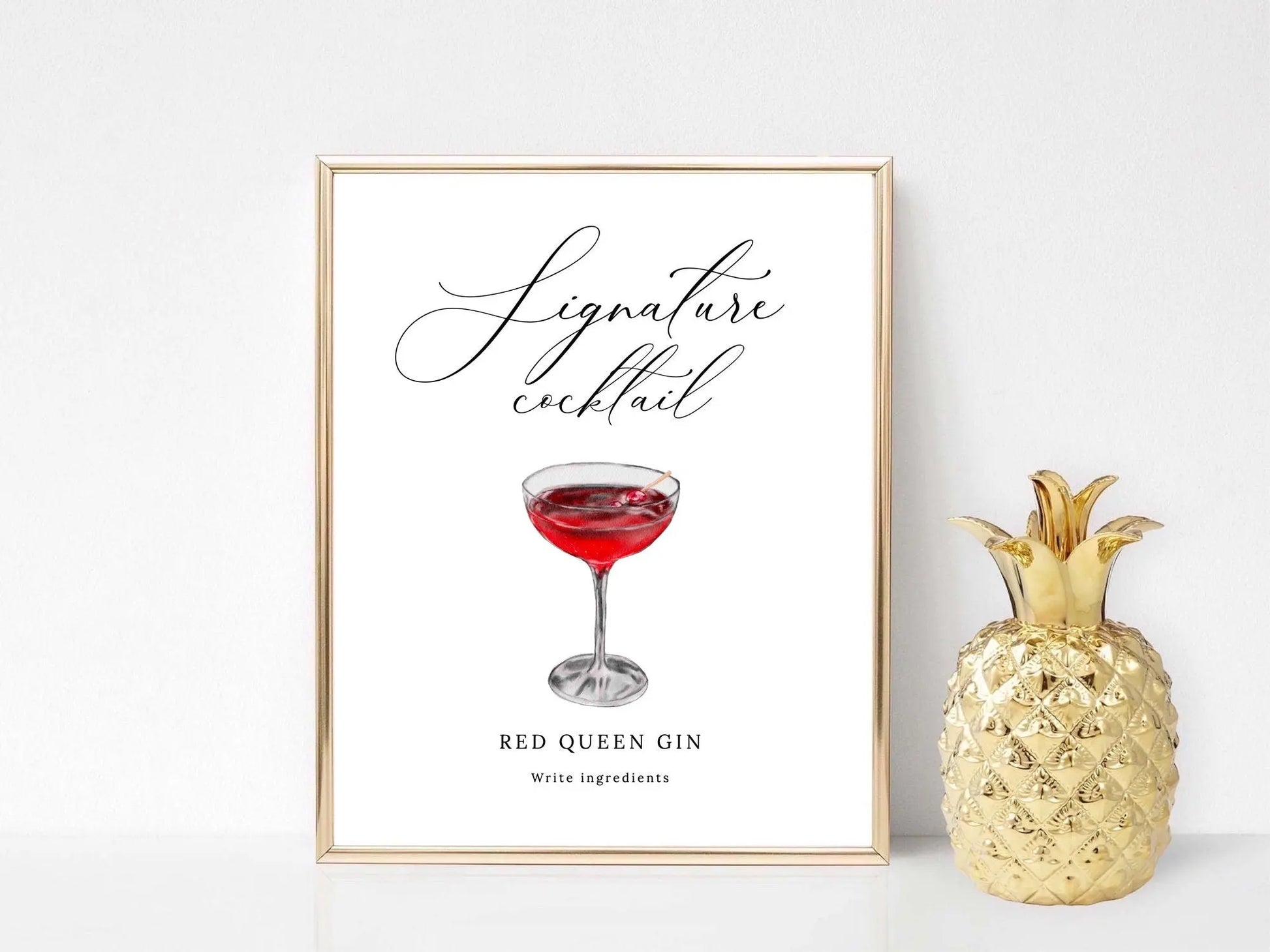 Printable Red Queen Gin Signature Cocktail Sign, Signature Drink Sign, Wedding Bar Sign The Wedding Crest Lab