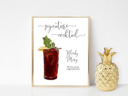 Printable Bloody Mary Signature Cocktail Sign, Signature Drink Sign, Wedding Bar Sign The Wedding Crest Lab
